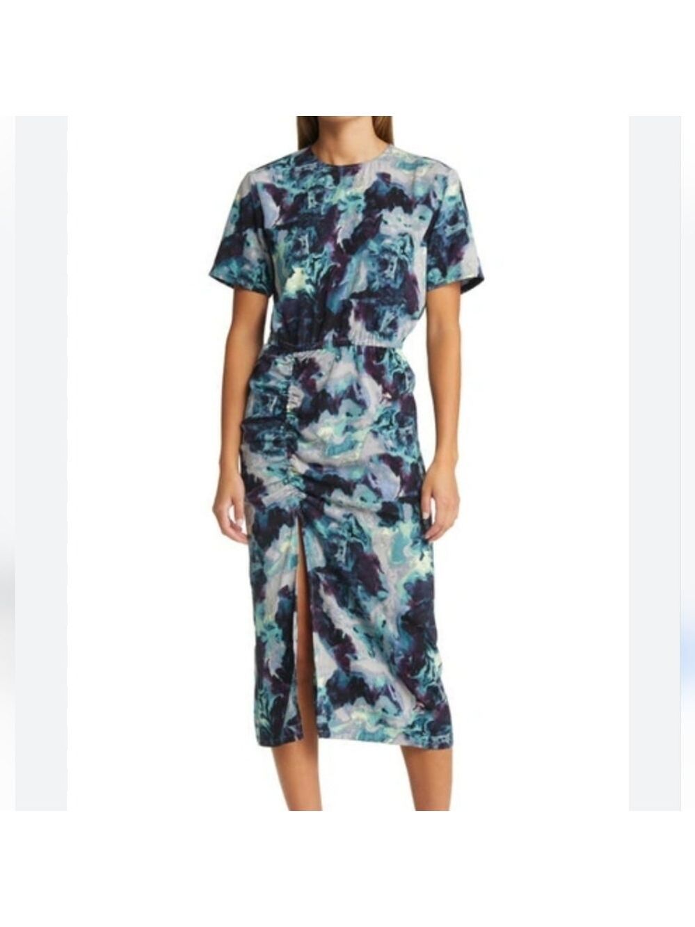 Open Edit Purple Blue Multi Ruched Detail Midi Dress Size 2X
